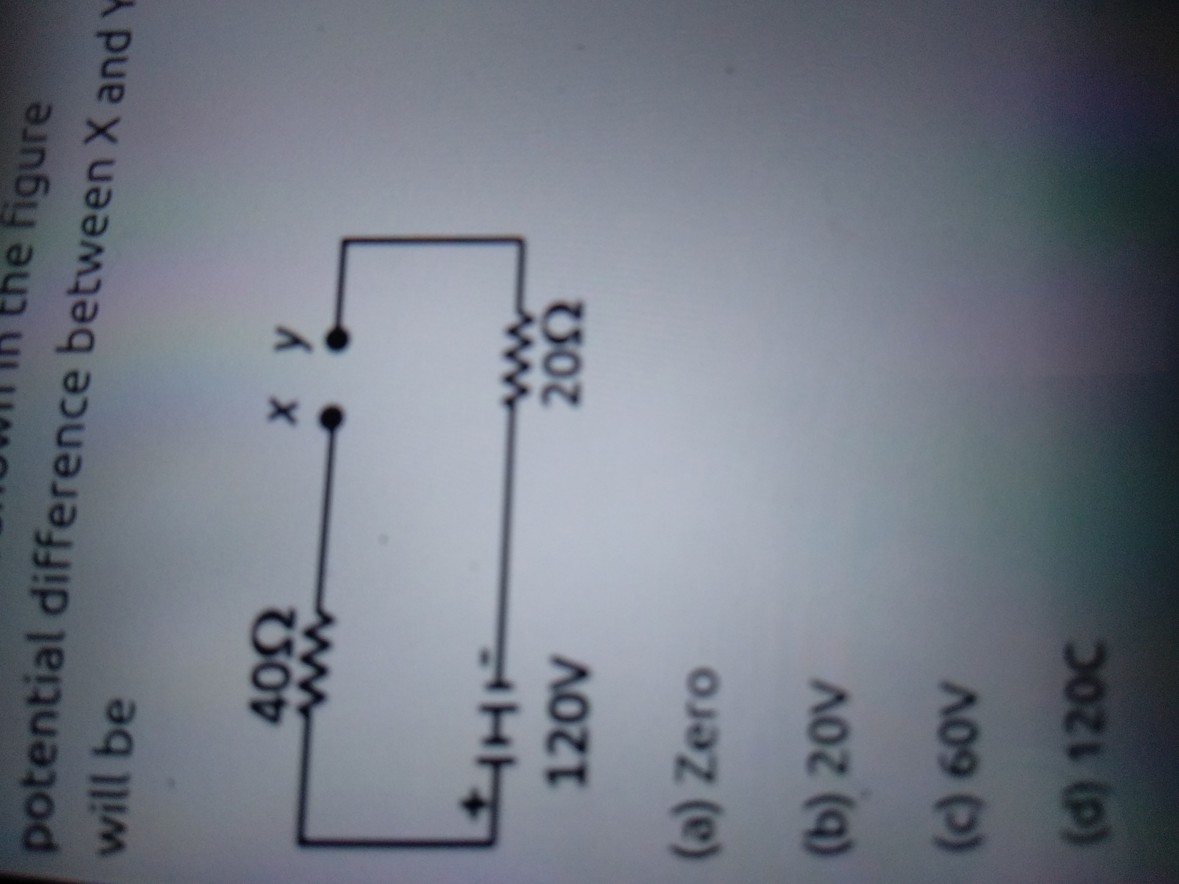 Question image for In the above figure What will be potential differ